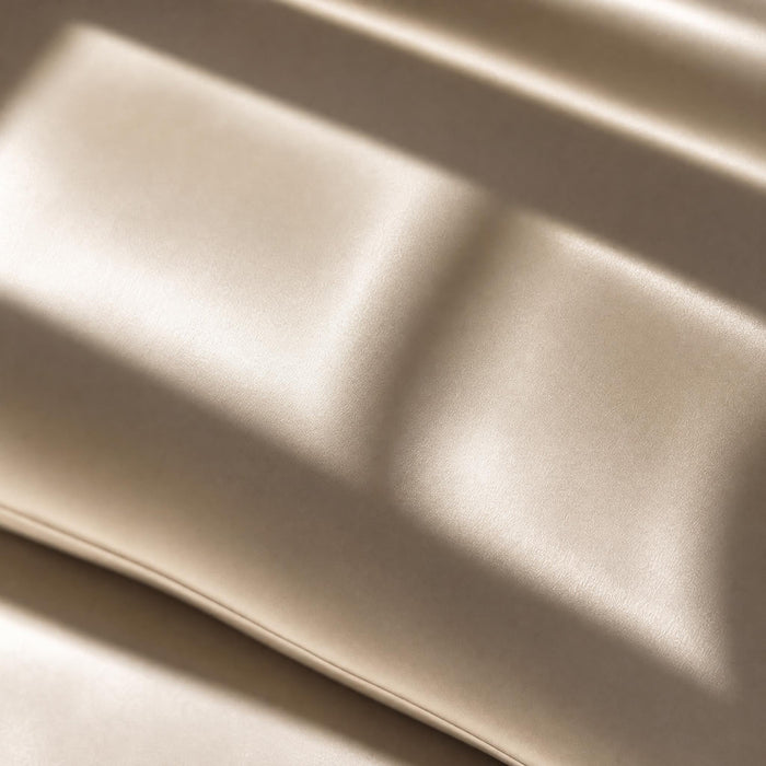 Close-up of Somnia Sheen mulberry silk pillowcase showing smooth silk texture and sheen