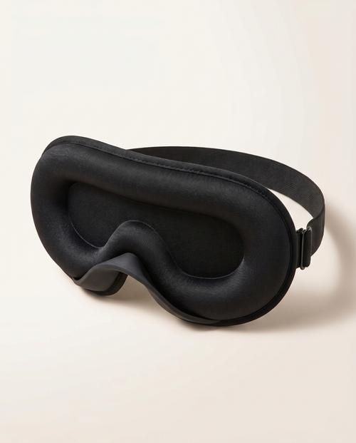Somnia Sable 3D contour sleep mask in Jet black - front view with adjustable strap