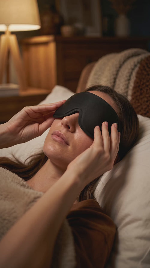 Somnia Sable 3D contour sleep mask product video showing the fit and ice-silk fabric